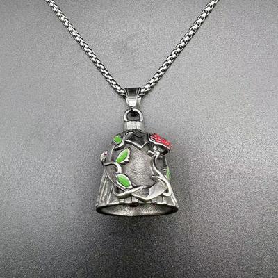 Колокольчик на удачу для верховой езды, байкерский колокольчик-хранитель, титановый стальной колокольчик с гравировкой в виде розы