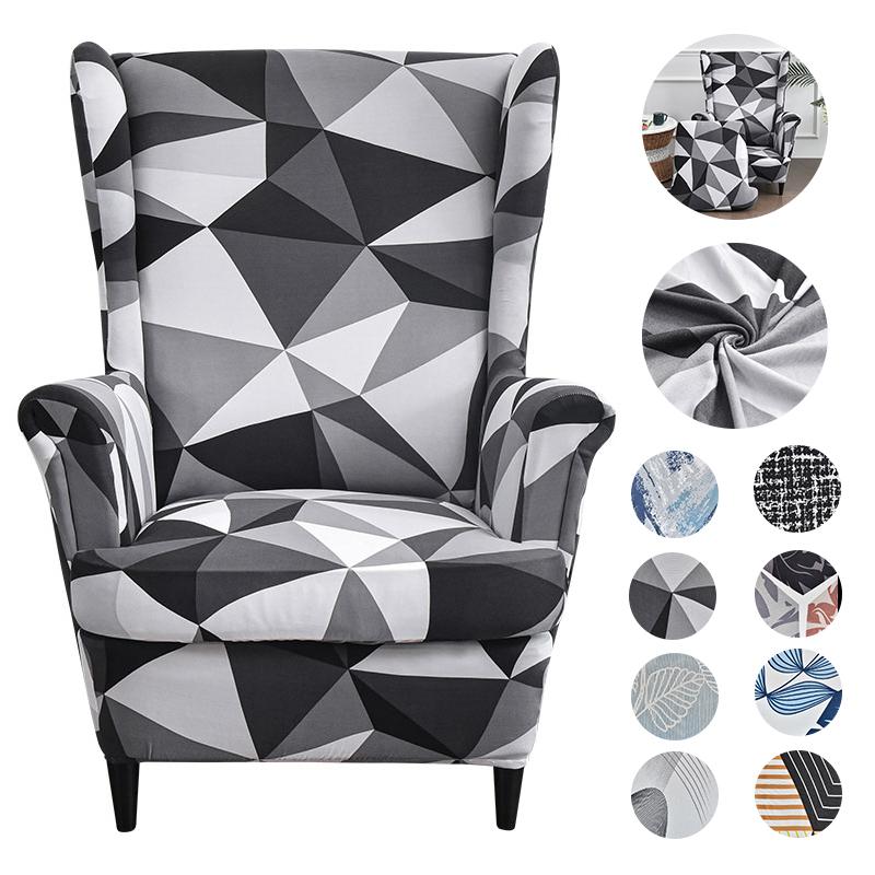 Printed Wing Chair Cover Stretch Spandex Armchair Covers Nordic Washable Relax Sofa Slipcovers Cushion Cover For Wed Decor