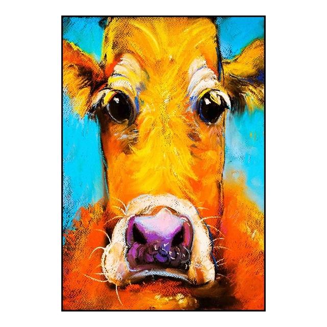 Abstract Colorful Cow Head Canvas Painting on The Wall Art Posters and Prints Modern Animal Pictures for Kids Room Home Decor No Frame