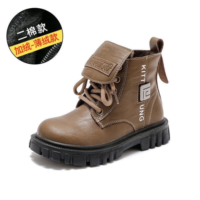 Осенне-зимние новые желтые ботинки для мальчиков. Модные универсальные детские короткие ботинки с мягкой подошвой. Теплые хлопковые ботинки.