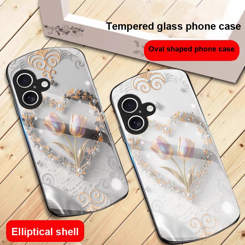 Любовь Розовый Фиолетовый Тюльпан Для iPhone 17 16 15 14 13 Plus 12 mini 11 Pro Max XR Xs Max X 7 8 6S 22 20 Эллиптический стеклянный чехол для телефона