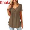 Womens O Neck Button Loose Elastic Tops Ladies Short Sleeve Tunic Shirts Female Casual Blouses