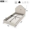 Upholstered bed, single bed, children's bed 90 x 200cm, bed with upholstered headboard, linen, beige