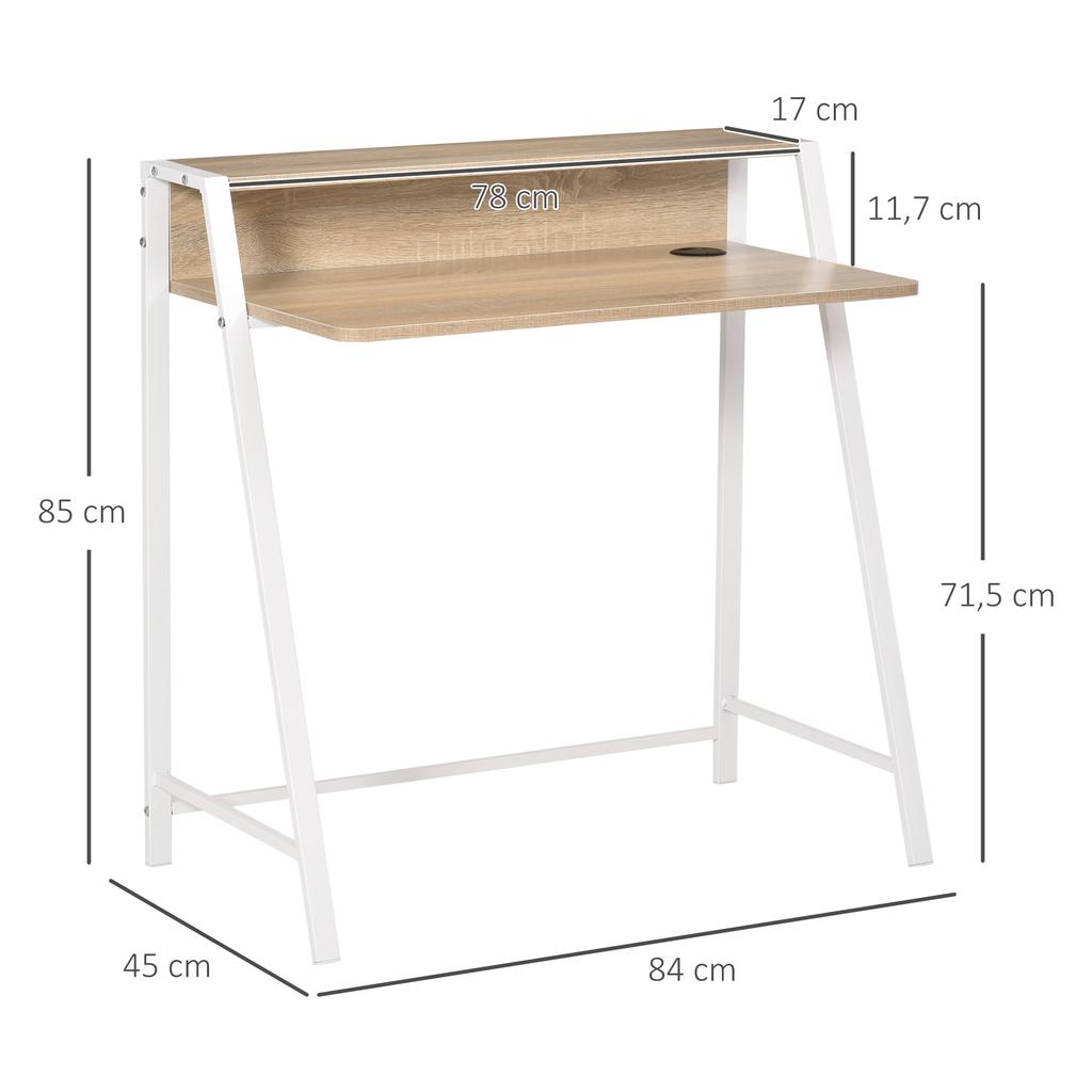 Writing Desk Computer Table Home Office PC Laptop Workstation Storage Shelf 84L x 45W cm White and Oak