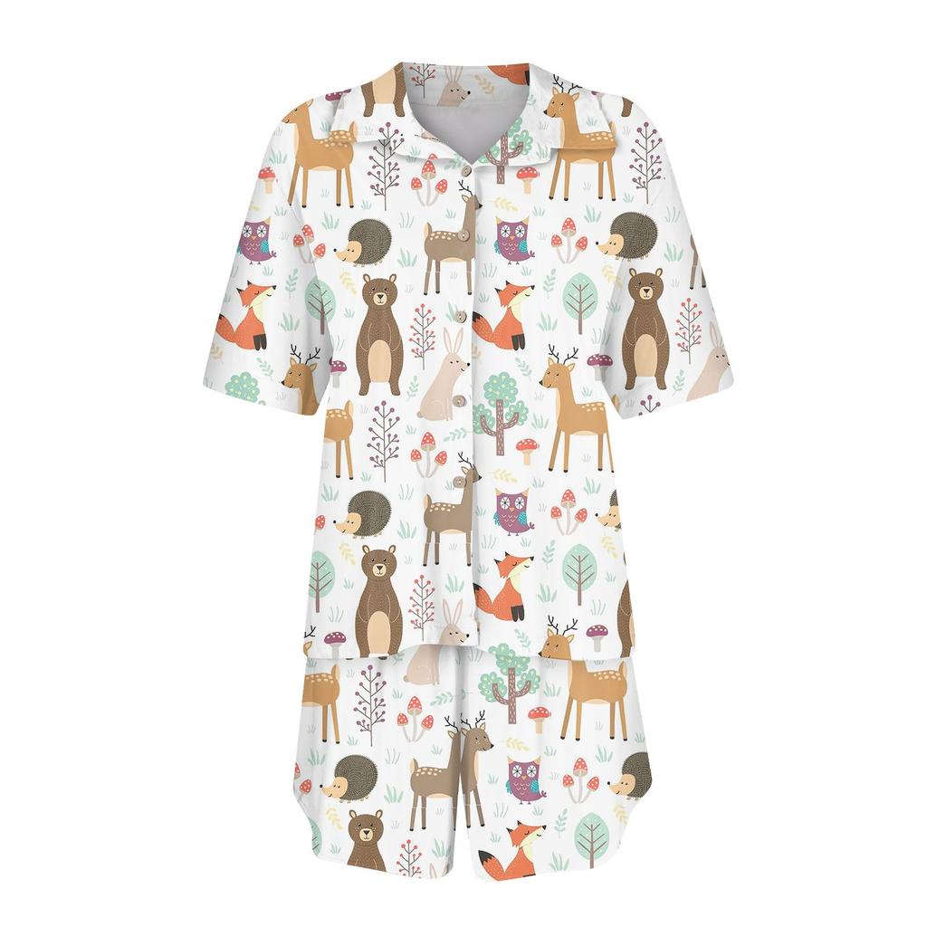 Женская шелковая пижама с пуговицами, домашняя одежда, принт со звездами, короткий рукав, атласный пижамный комплект из 2 предметов