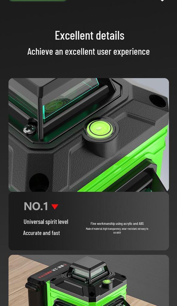 Green Light Laser 8/12/16 High-Precision Infrared Level for Walls/Floors