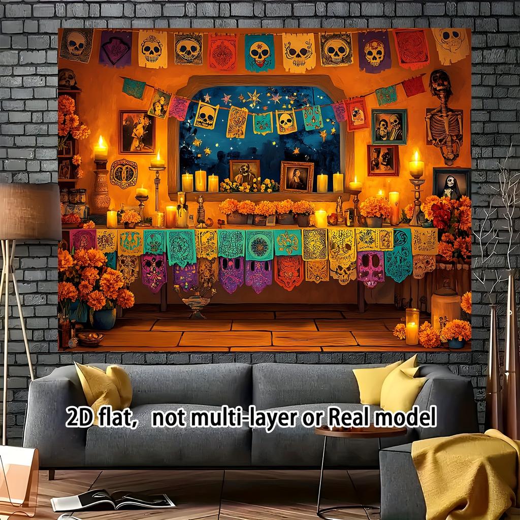1 Skull and floral pattern banner for the Day of the Dead party - suitable for party decoration and photography background