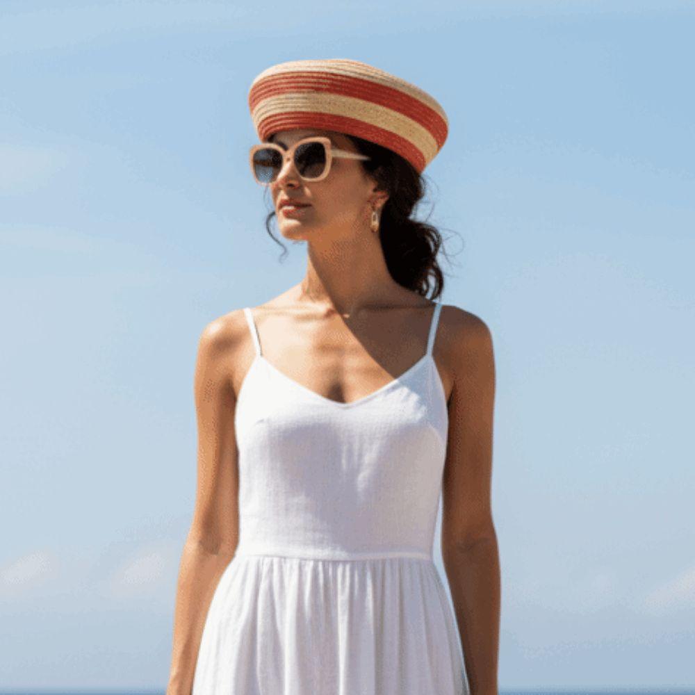 Color Block Straw Top Hat Striped Pattern Sun Hat Brim Hat Dome Cap Beach Vacation