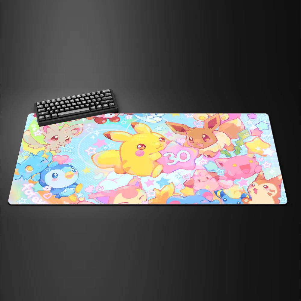 Pokemon Pikachu Gaming Mouse Pad Large Desk Mat 2MM Stitched Edge Keyboard Pad Non Slip Rubber Base Office Table Mat