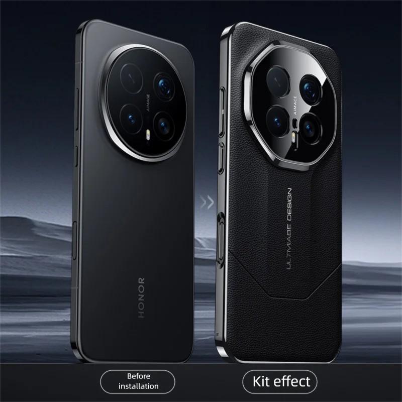 Премиальный чехол из веганской кожи в деловом стиле для Honor Magic 7/8 pro с гальванизированной рамкой и вырезом для защиты объектива камеры