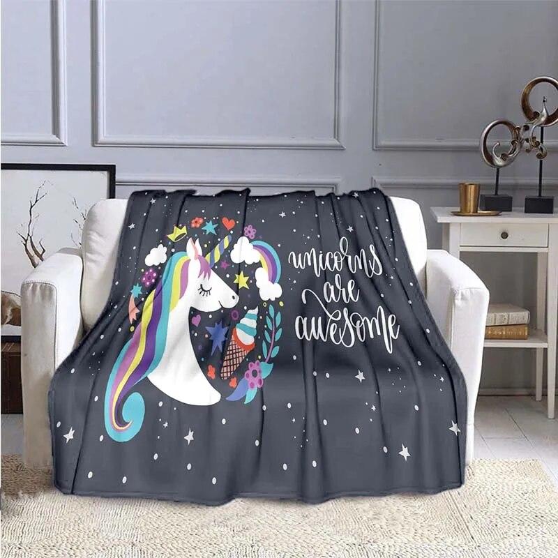 Милое цветное фланелевое одеяло с 3D принтом единорога для кроватей, походов, пикника, модное покрывало, одеяло