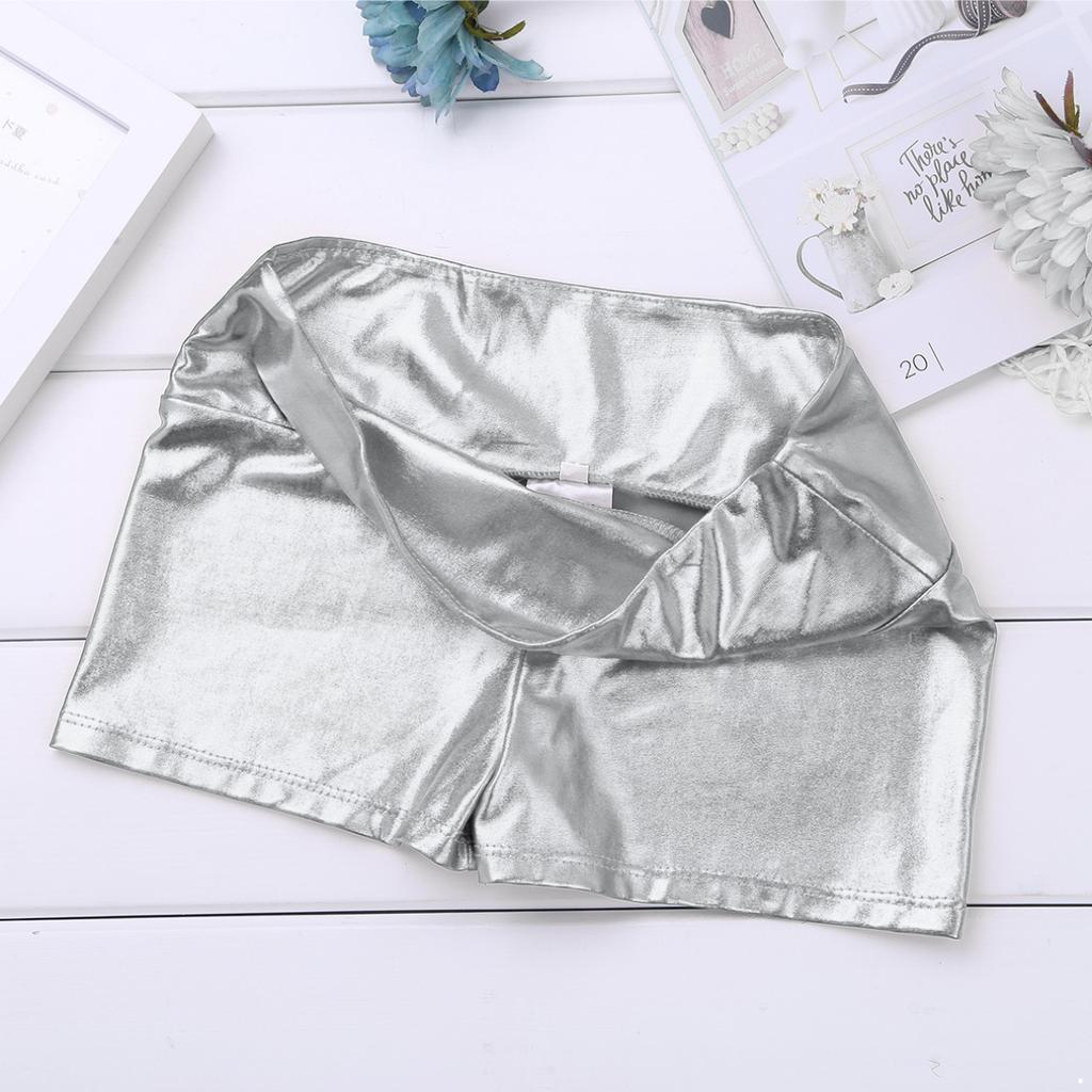 Kids Girls Metallic Shiny Gymnastic Dance Shorts Sports Bottoms Ballet Activewear Shorts