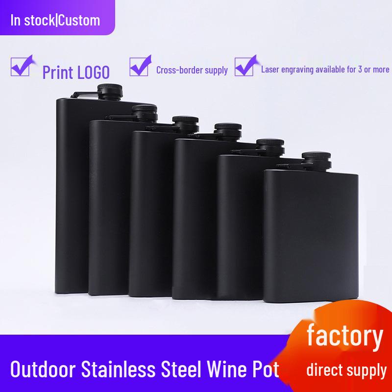 Matte Black 6 oz Stainless Steel Hip Flask for Outdoor Use