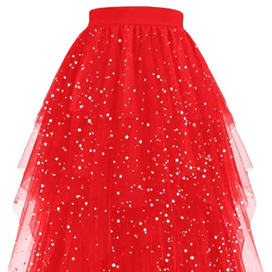 Женская юбка Звездное небо Двухслойная сетка Высокая талия Неровный подол Асимметричный высокий разрез Юбка для вечеринки/выступления