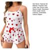 Women's Summer Camisole Pajama Set Spaghetti Strap Sleeveless Crop Tank Top And Shorts Sleepwear Set Heart Print Two-Piece Lounge Set