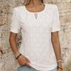 2025 Весна/Лето Новая однотонная футболка с круглым вырезом и коротким рукавом на пуговицах с открытыми плечами