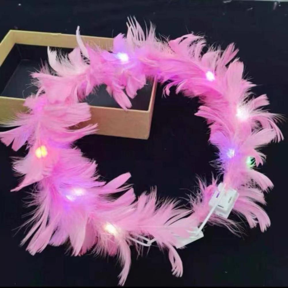 Christmas White Feather Luminous Garland New Year Women Hairband LED Feather Headband  Party