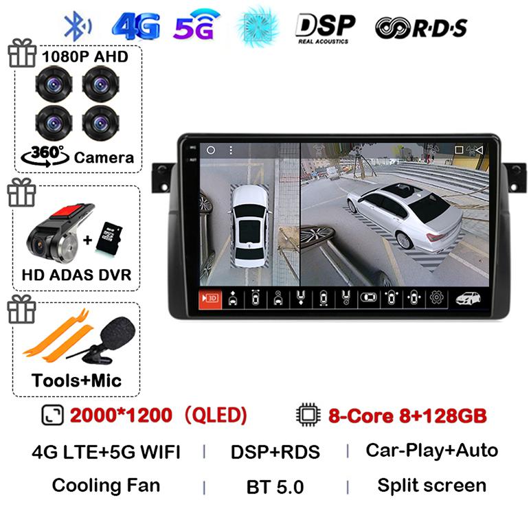 Android 14 автомобильное радио для BMW E46 M3 1998-2006 мультимедийный видеоплеер 2Din 4G WIFI GPS навигация Carplay головное устройство 360 камера