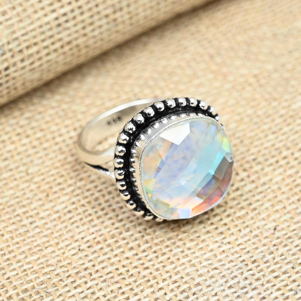 Gorgeous Gemstone Rainbow Mystic Topaz Jewelry Solid 925 Sterling Silver Handmade Ring