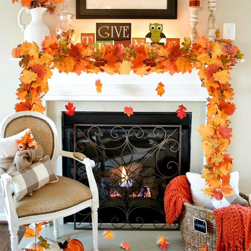 Искусственные осенние кленовые листья, гирлянда, виноградная лоза, подвесное растение на День Благодарения, Хэллоуин, украшение для камина, Рождественский домашний декор