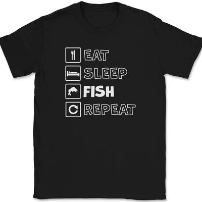Футболка Eat Sleep Fish Repeat Смешная Удочка Рыбалка Юмор Подарок Хобби Футболка
