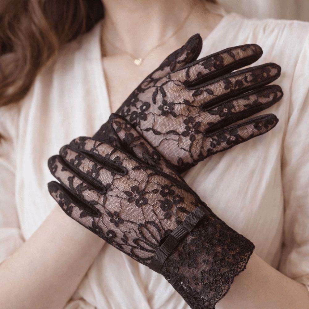 Lace Women Sun Protection Gloves Anti-skid Summer Sunscreen Gloves Ice Silk Lace Gloves Party Wear