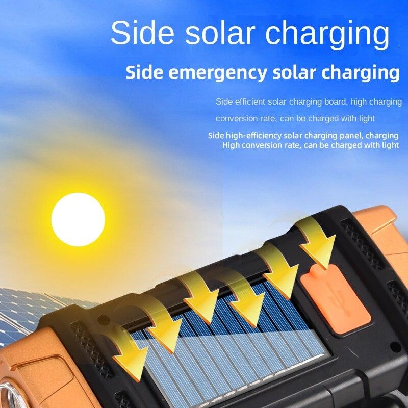 Multifunctional Solar LED+COB Light With Handle USB Charging Waterproof For Outdoor Camping Safety Emergency At Night