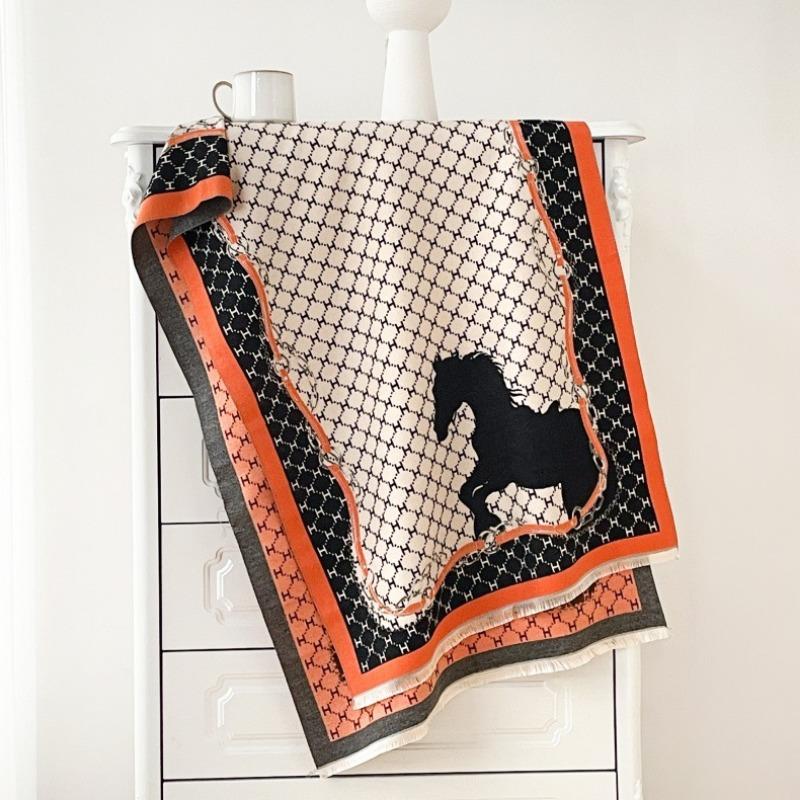 Letter imitation cashmere new scarf light luxury winter trend warm horse print scarf thickened short beard shawl