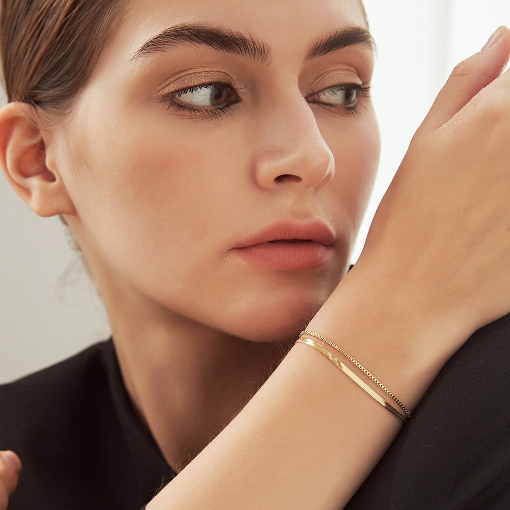 Stainless Steel Gold Plated Flat Snake Chain Bracelets Bangles For Women Herringbone Chain Accessories Jewelry Gift