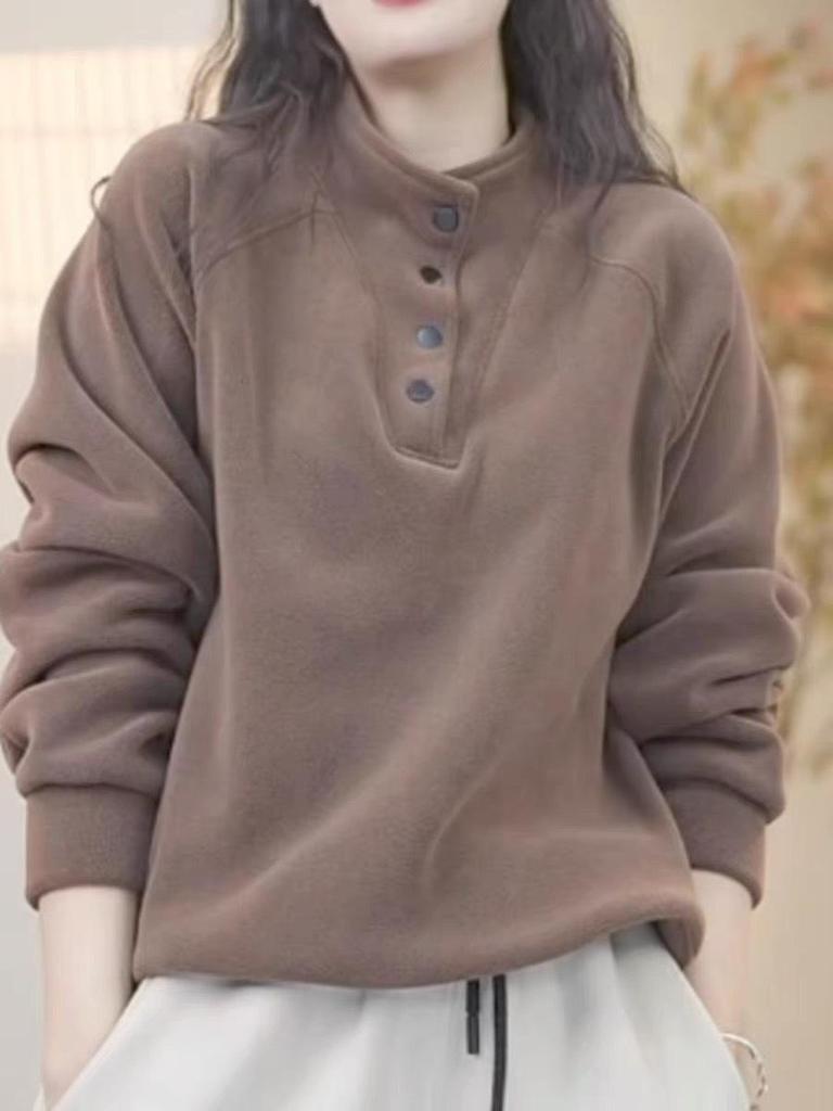 Женская вельветовая толстовка на пуговицах с флисовой подкладкой, Осень/Зима 2025 – Большой размер, Свободный, Теплый топ с длинным рукавом