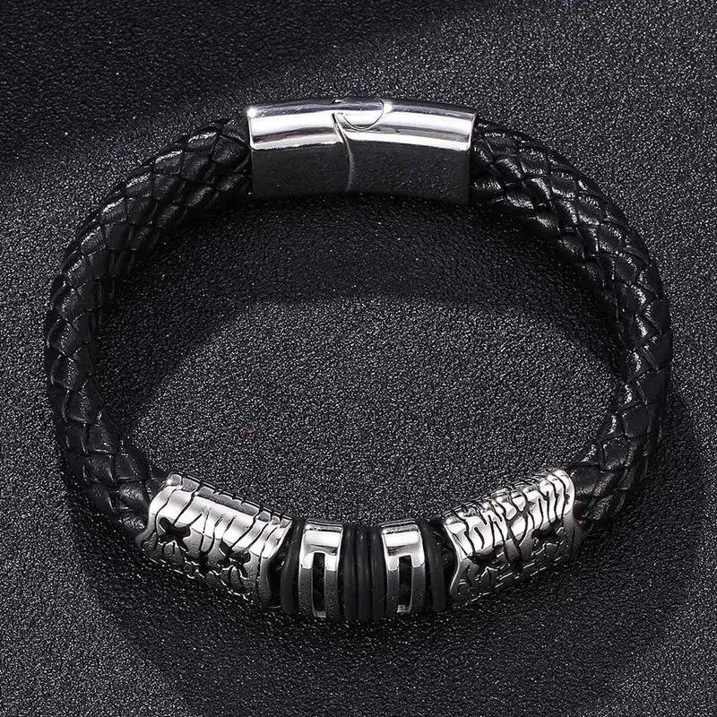 Модный мужской браслет из натуральной кожи с пуговицами из нержавеющей стали для мужчин, модные мужские аксессуары, браслеты