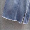 Dimanaf 2025 Women Spring New Style Plus Size Tassel Skirts Elastic Solid Denim Loose Soft A-Line Blue Vintage Basic Skirt 5XL