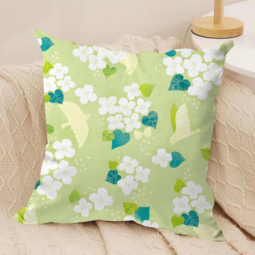 Fresh Green Flowers Cushion Cover Pillowcase Ultra Soft Skin Friendly Fabric Cloud Like Comfort Concealed Zipper