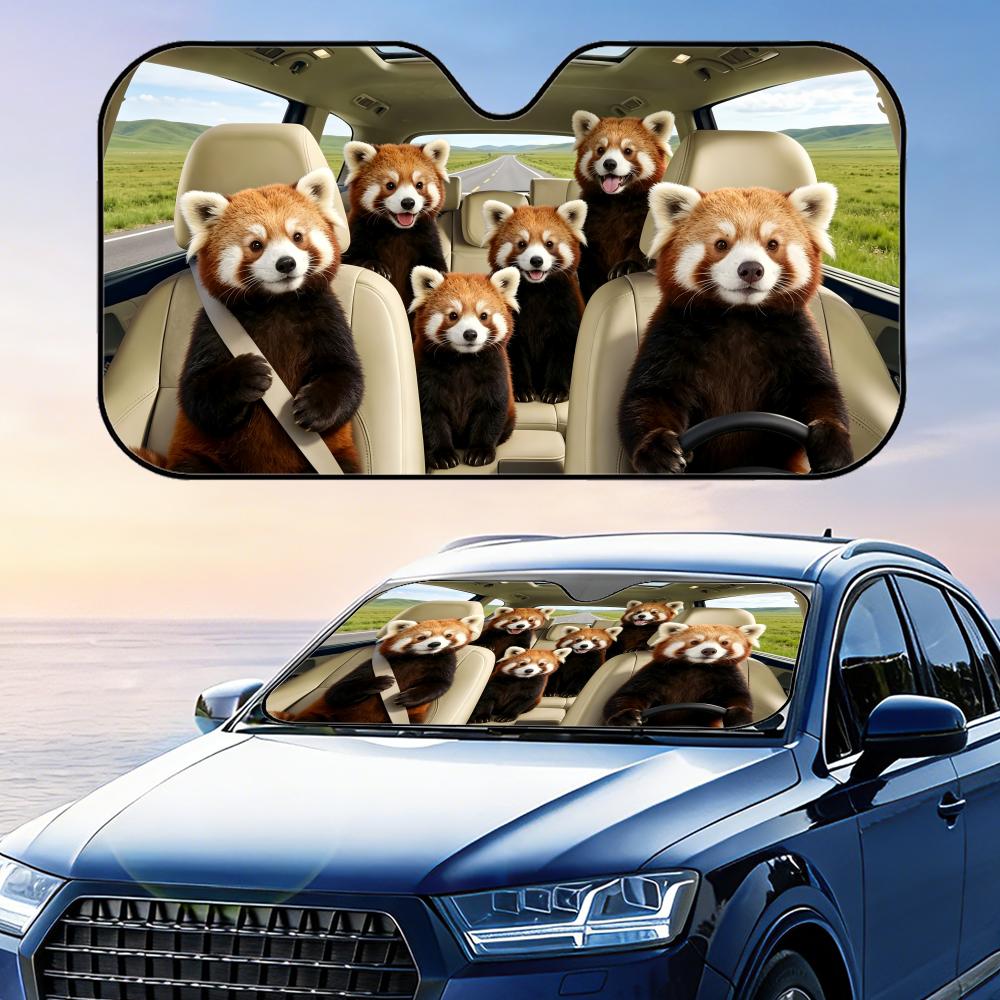 Red Panda Driving Sun Visor Foldable Universal Car Windshield Sun Shade UV Protection Heat Insulation Foldable Cover