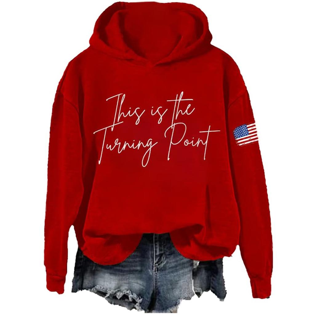 Ladies Fashion Casual Long Sleeve Printed Round Neck Hoodie Pullover Top