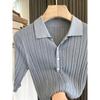 Summer Linen Tencel Breathable Cool French Polo Lapel Thin Knitted Shirt Women