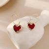 Trendy Red Enamel Love Heart Earrings For Women Girl Circle Metal Love Heart Hanging Dangle Earrings Vintage Jewelry