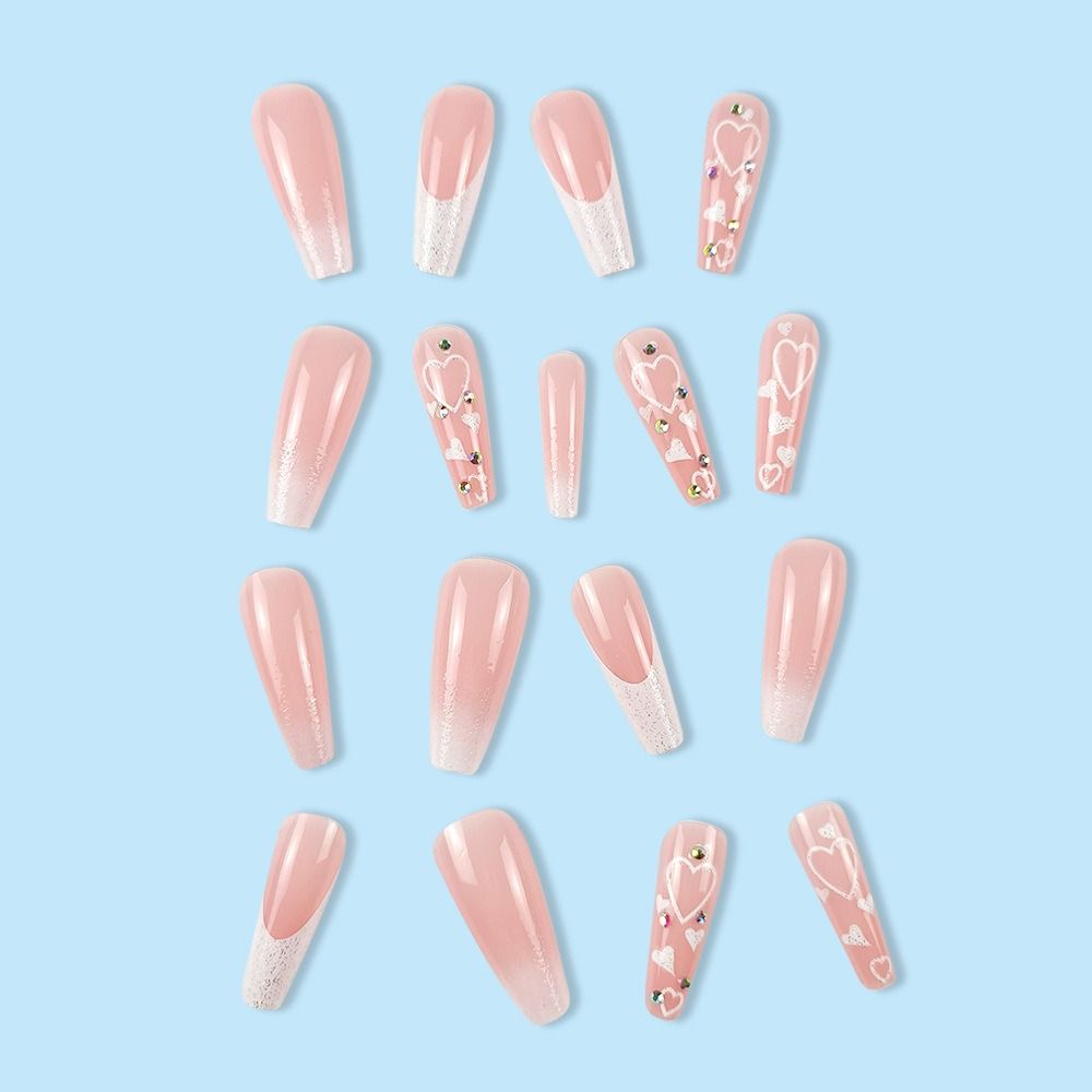 Длинные французские накладные ногти с квадратной головкой, съемные накладные ногти балерины для женщин