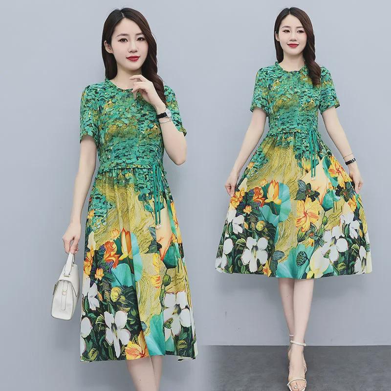 Роскошное летнее платье с цветочным принтом в стиле вестерн для женщин среднего возраста 2024 г.