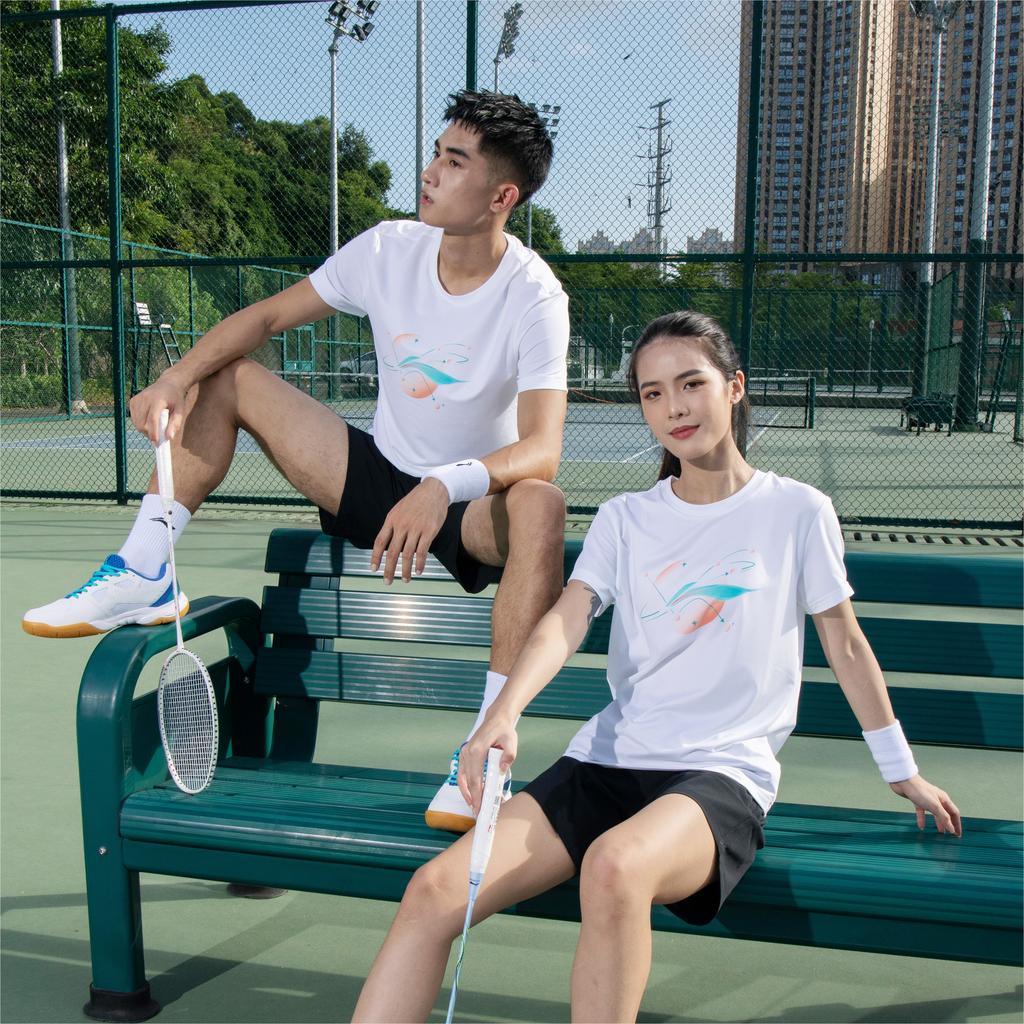 Футболка унисекс с коротким рукавом и принтом логотипа серии Li Ning Ping Pong Elite, быстросохнущая, стандартная белая ATST029-1