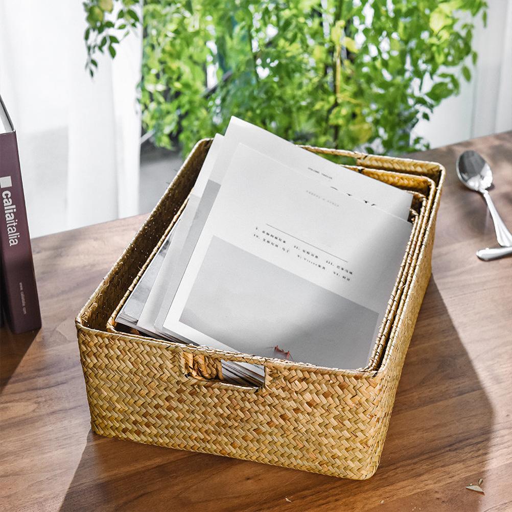 Корзина для хранения водорослей ручной работы, плетеная коробка для хранения с ручкой для дома, кухни, офиса