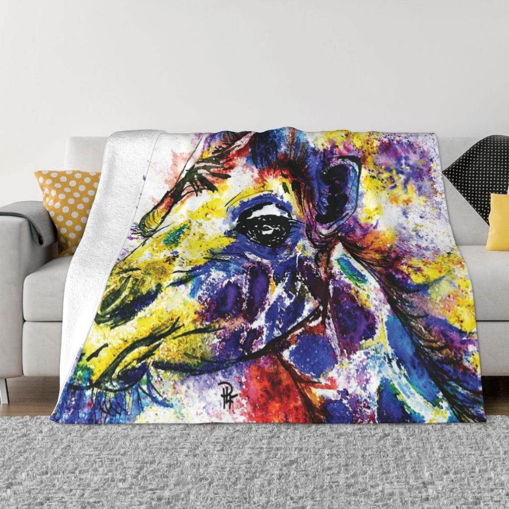 Kooky Kreatures 'Ginny : The Purple Giraffe' Caricature Print — Art By Paquita Four Seasons Comfortable Warm Soft Blanket