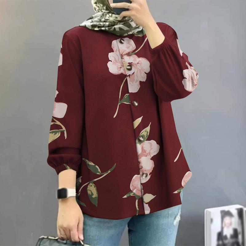 ZANZEA Women Casual Floral Print Long Sleeve O-neck Loose Blouse