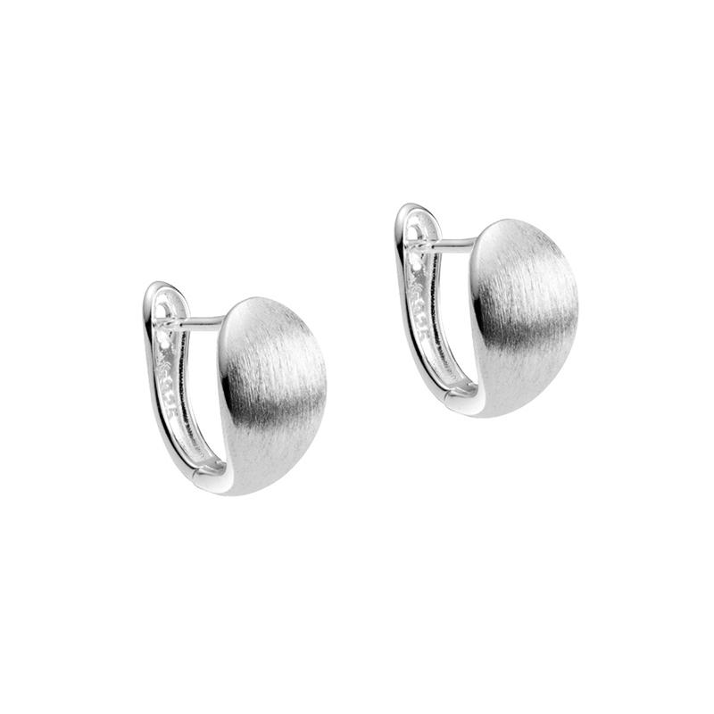 925 Sterling Silver Fashion Geometric Beanie Oval Matte Huggies Ear Buckle for Women Simple Brushed Hoop Earrings Jewelry