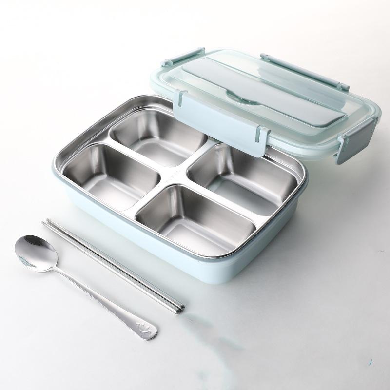 Easy-Clean Bento Container for Students & Office Workers LeakProof Stainless Steel Lunch Box with 4 Compartments - Durable