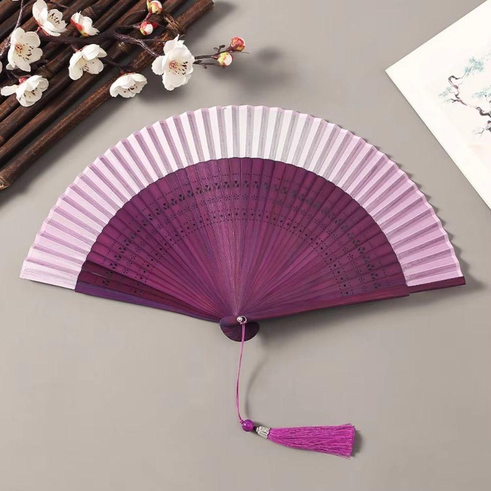 Gradient Color Retro Hand Fan Portable Dance Fan Chinese Style Bamboo Folding Fan Gift Giving