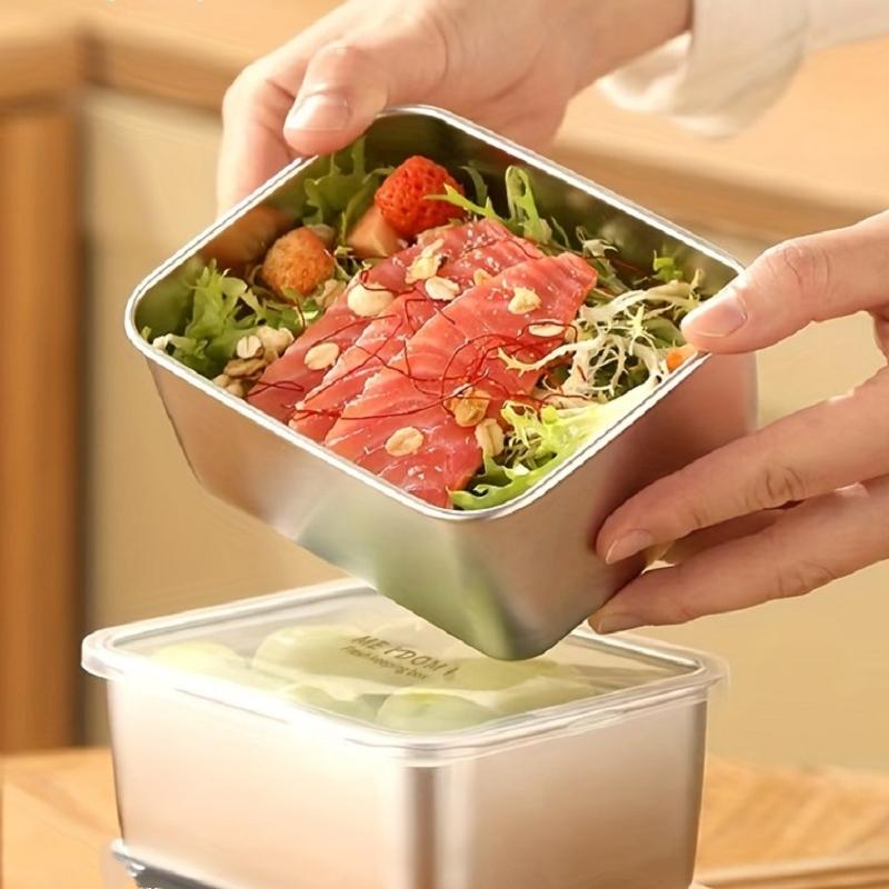 Герметичная коробка из нержавеющей стали с крышкой для пищевых продуктов, сырая для маринования, холодильник для фруктов, коробка для бенто