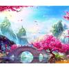 Diamond Painting Full Round Peach Blossom Tree Bridge Cross Stitch Diamond Embroidery