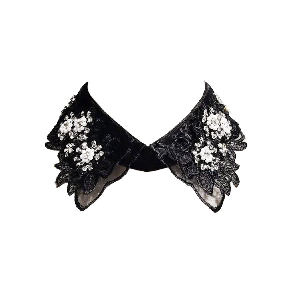 Lace Detachable Collar for Women Embroidery Floral Beaded Lapel Ruffled Stand False Collar Decorative Dress Accessories