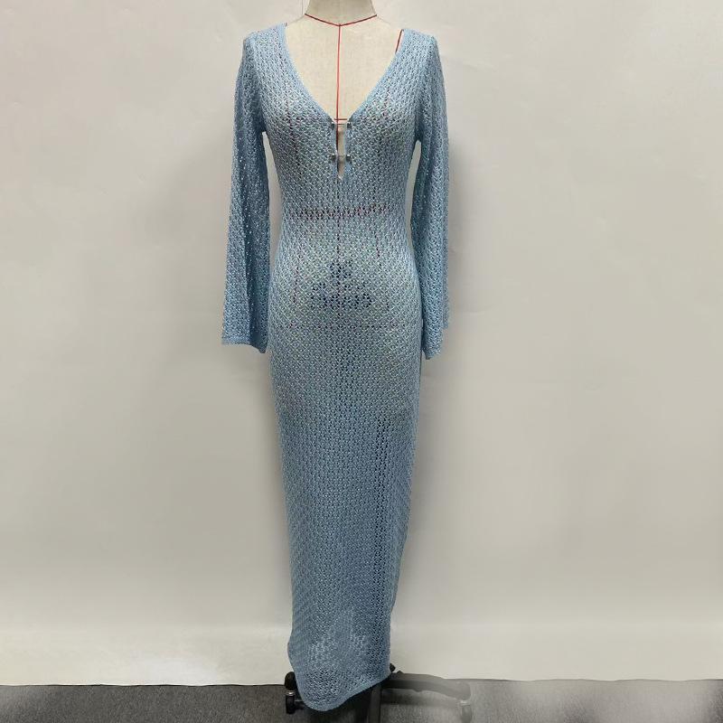 Белое вязаное модное платье макси Tossy, женское прозрачное пляжное праздничное платье с v-образным вырезом, трикотажное платье с открытой спиной